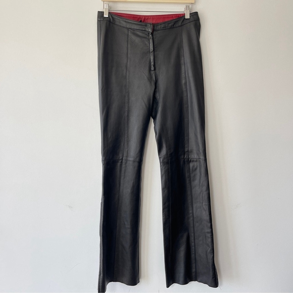 Danier Pants - Vintage Danier Black Flare Leather Trousers 6 mid-rise soft leather 90's zip leg